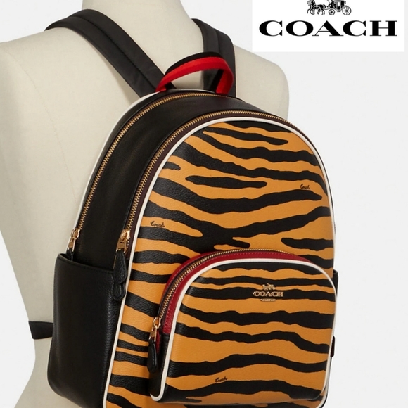 Coach Handbags - New 🎀 Coach C6987 Court Backpack With Tiger Print in Honey/Black Multi
